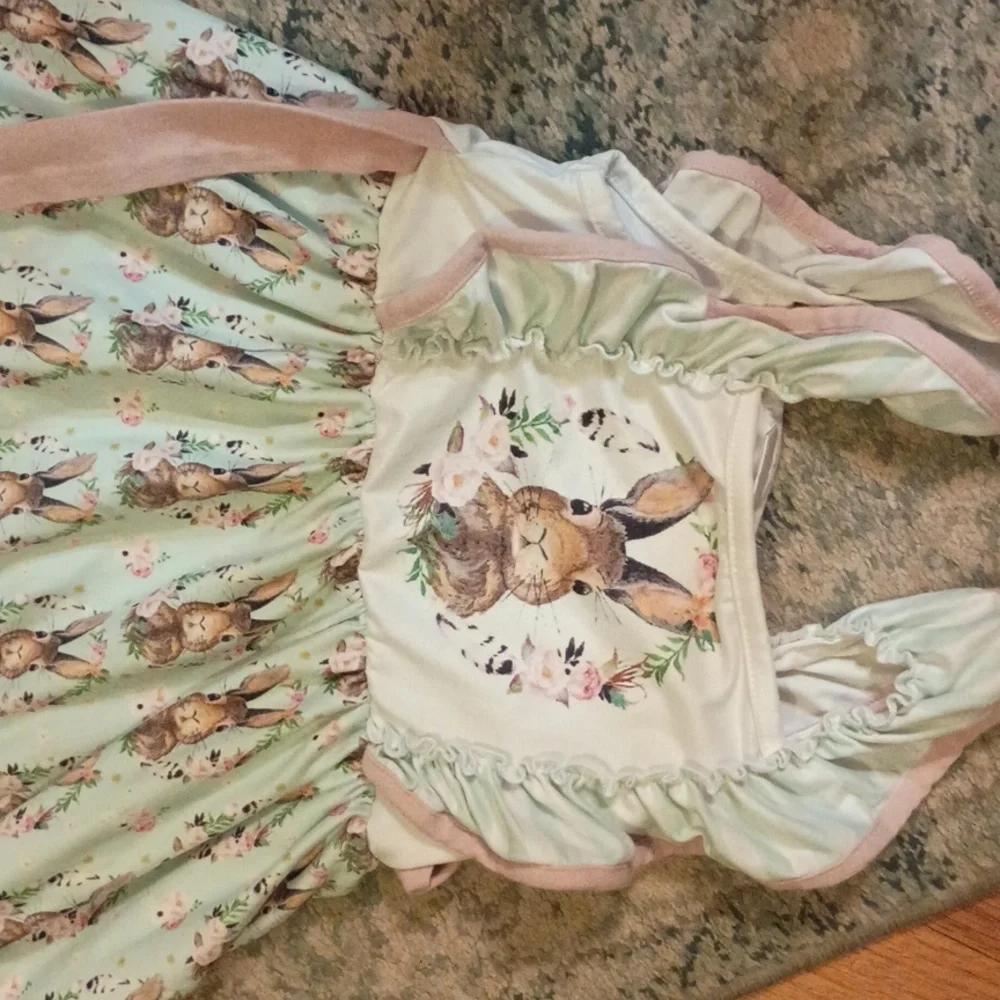 Mint Green Bunny Print Dress - Picture 3 of 4